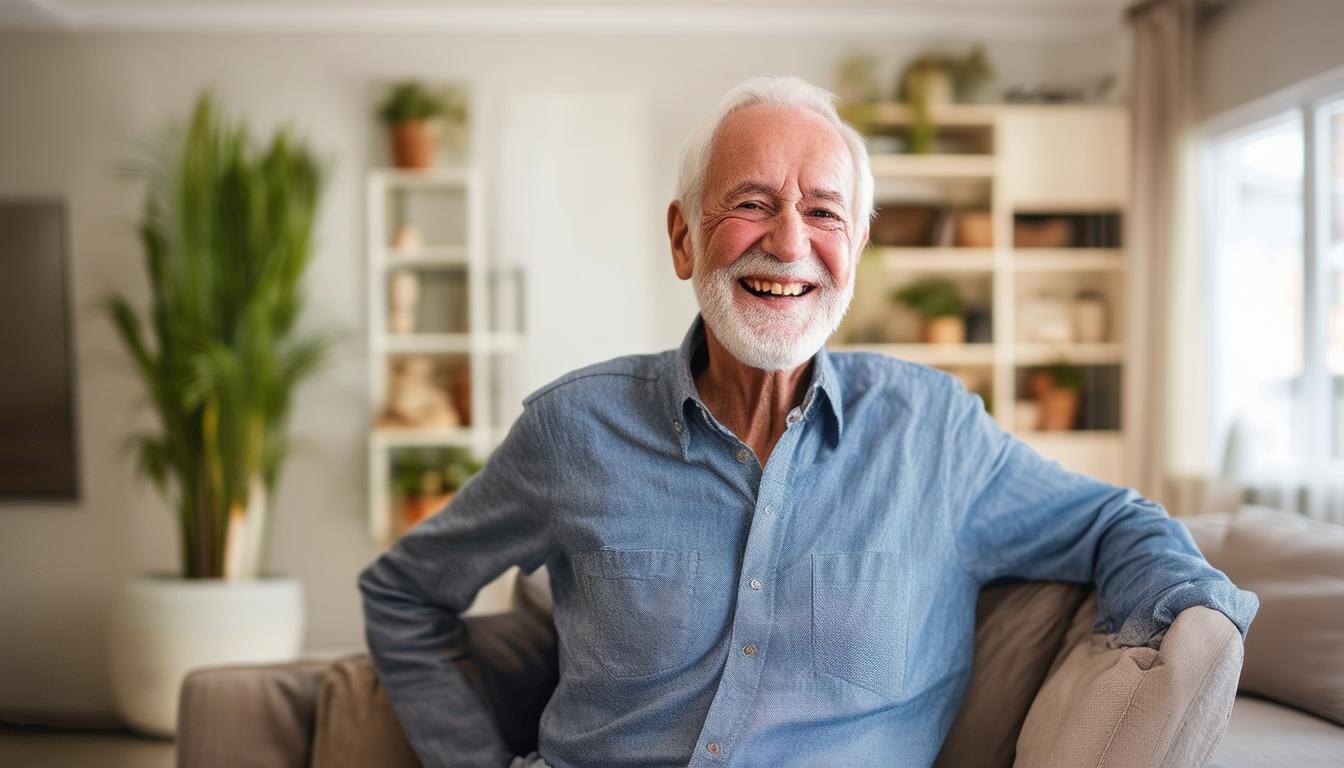 Smiling senior in a clean, cozy living room or a wellorganized condo-2