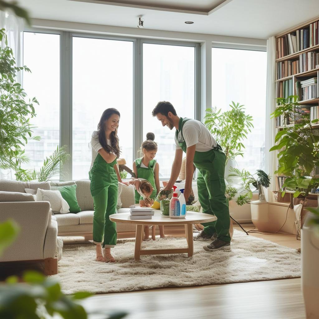 family gathered in a clean living room