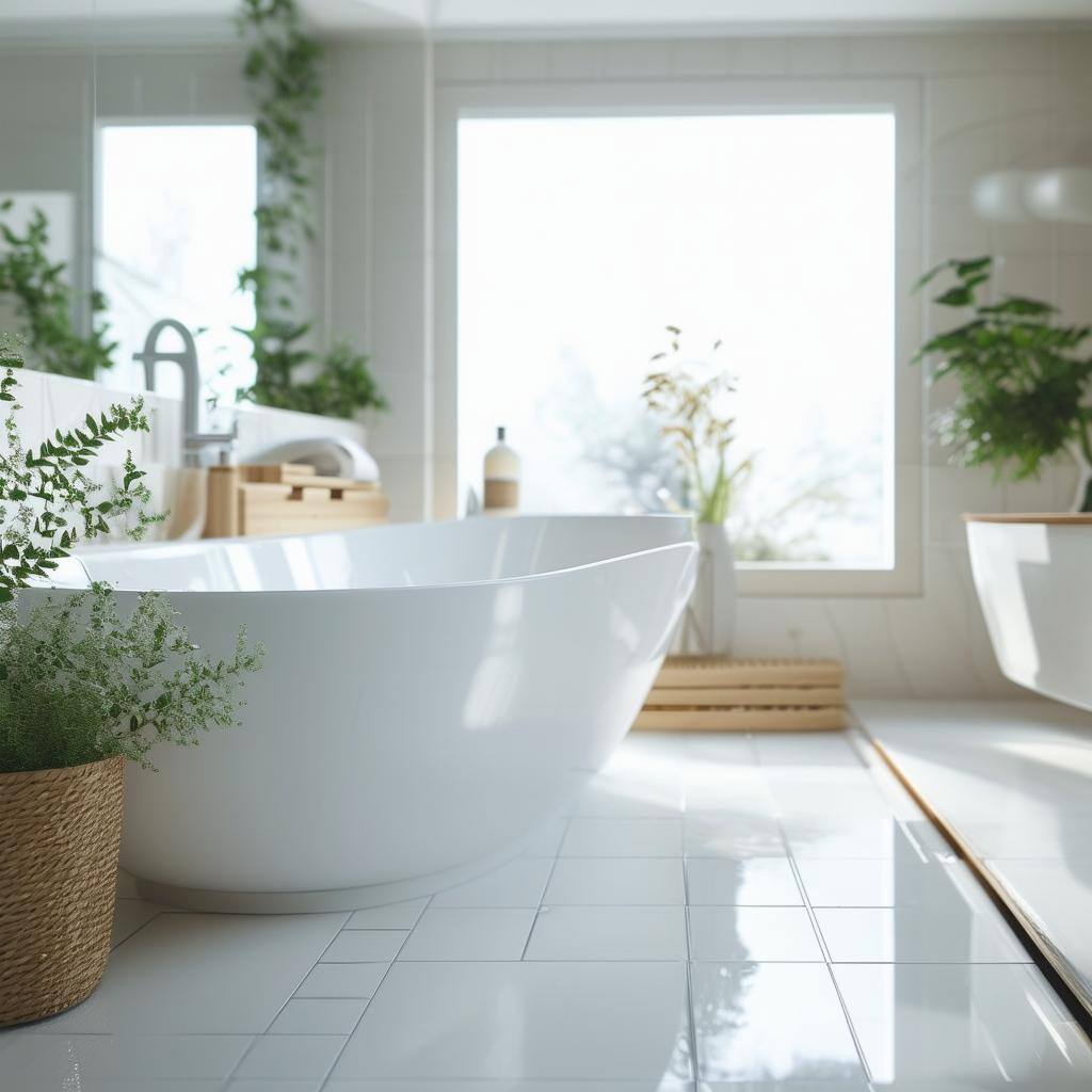 a sparkling clean bathroom or kitchen highlighting thoroughness of ecofriendly cleaning