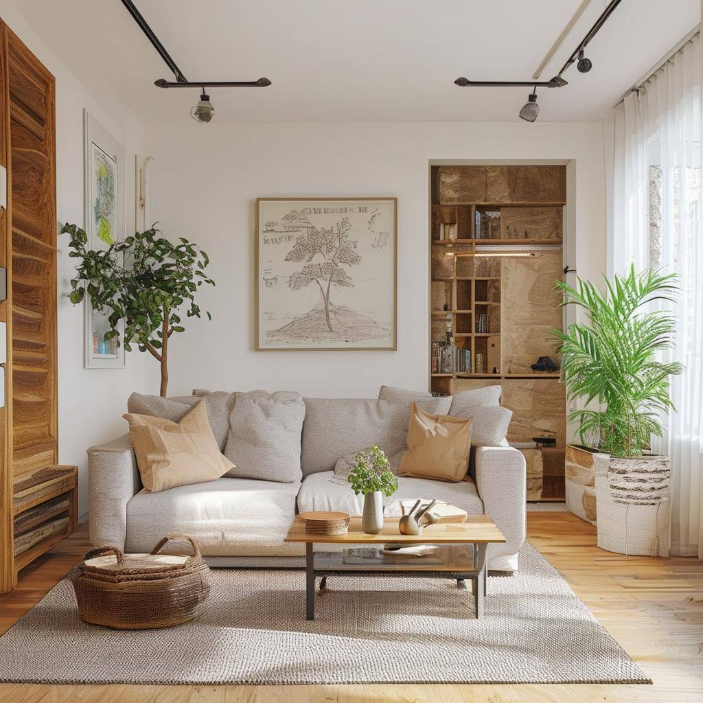 tidy, well organized living room with a bright welcoming atmosphere