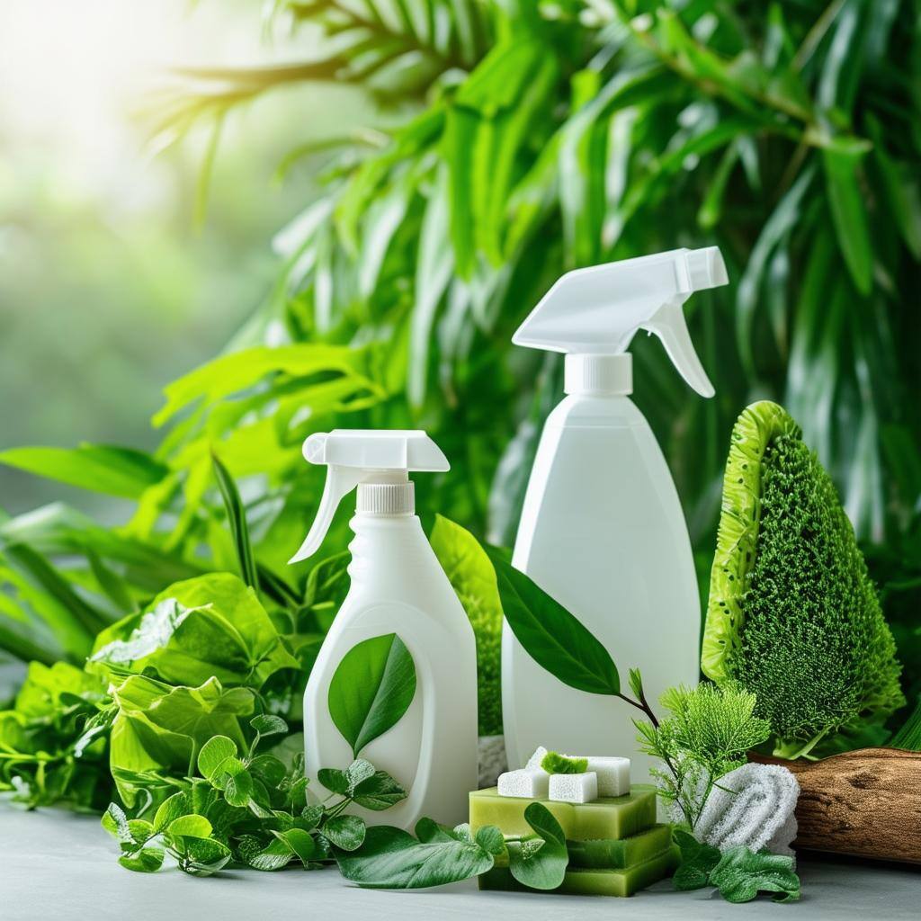 Highlight your commitment to sustainability with an image featuring lush greenery, recycled materials, or natural cleaning products