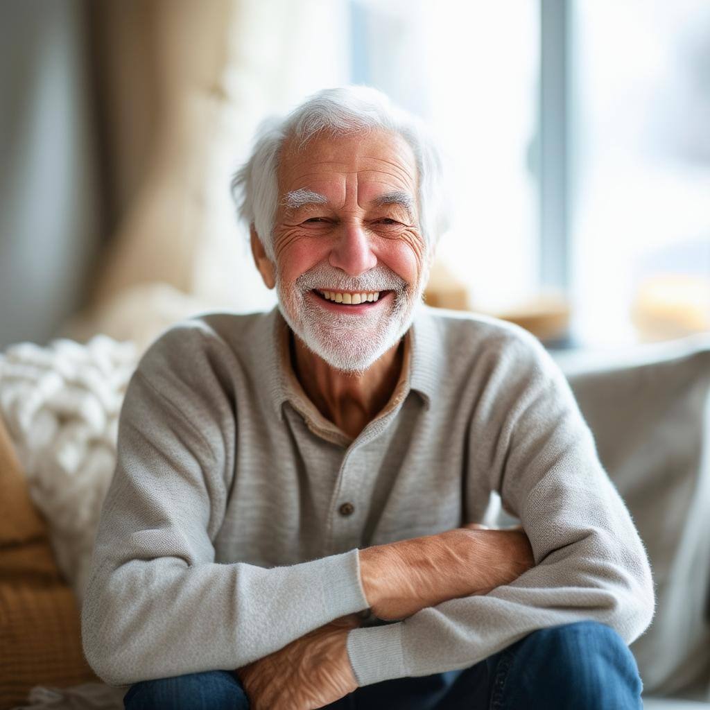 Smiling senior in a clean, cozy living room or a wellorganized condo-1