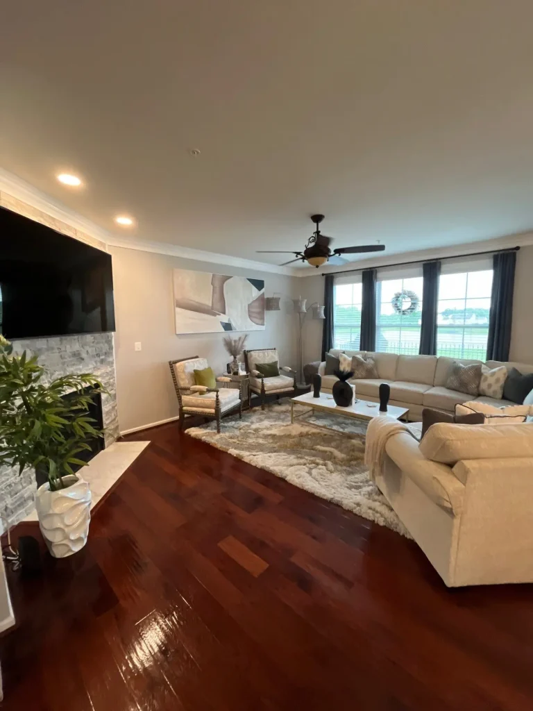 Show-ready living room cleaning for a Bel Air MD home before listing photos and buyer showings