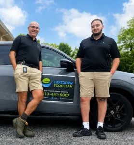 Mounir & his son with the LuxeGlow EcoClean service vehicle in Bel Air, MD